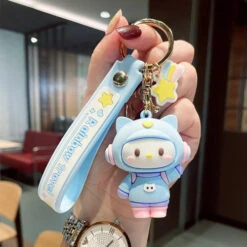 Porte Clés Chat Astronaute Bleu