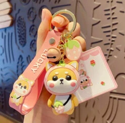 Porte Clés Chien Fraise Rose