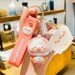 Porte Clés Cochon Astronaute Orange