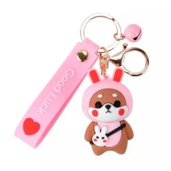 Porte Clés Chien Lapin Rose