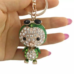 Porte Clés Pingouin Vert Strass -Animalière Décoration Magasin file 3143