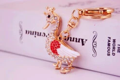 Porte-Clés Canard Couronne Strass Blanc