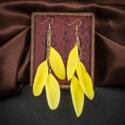 Boucles D'Oreilles Plume Jaune -Animalière Décoration Magasin file 3774