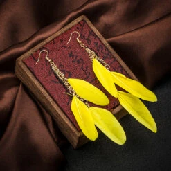 Boucles D'Oreilles Plume Jaune -Animalière Décoration Magasin file 3775